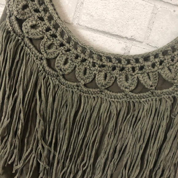 POL Green Boho Fringe Crop Tank Top Asst Sizes - Picture 3 of 6